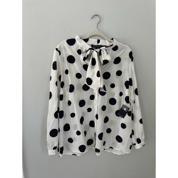 Eloquii Bow Front Polka Dot Blouse 18 Secretary Retro Pinup Career Feminine - Picture 1 of 9